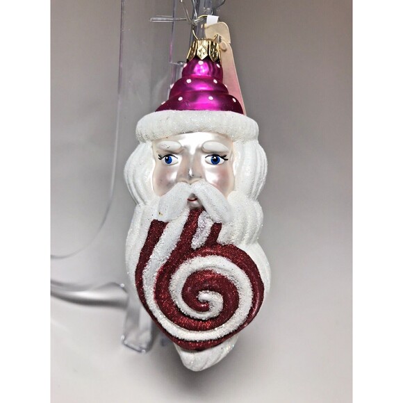 Neiman Marcus Vintage Santa Glass Christmas Ornament 2002 Poland w/ Tags Pink - Picture 1 of 13